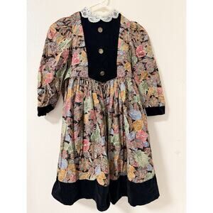 Vintage La Vie En Fleur Paris Girls Floral Dress 6 Prairie Cottage Core Holiday